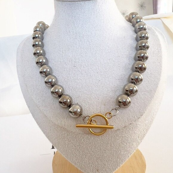 Stainless Steel ball beads Necklace Womens Jewelry T closure - Picture 1 of 8